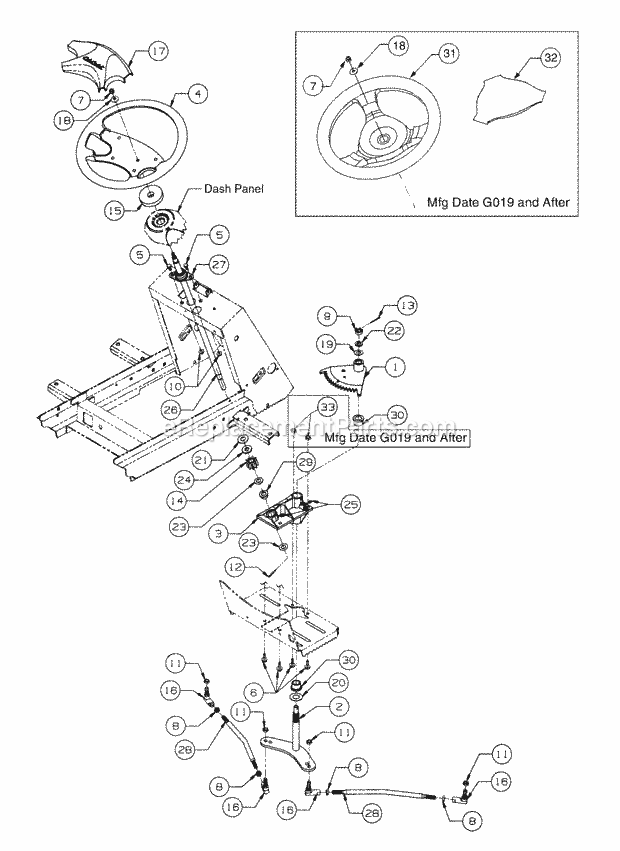 Steering Diagram and Parts List for 2164 13A-264G100 Cub Cadet Lawn Tractor